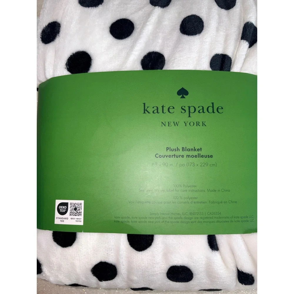 Kate Spade Plush Blanket Twin White Black NEW Lia Dot Polka Dot Soft 68 x 90”